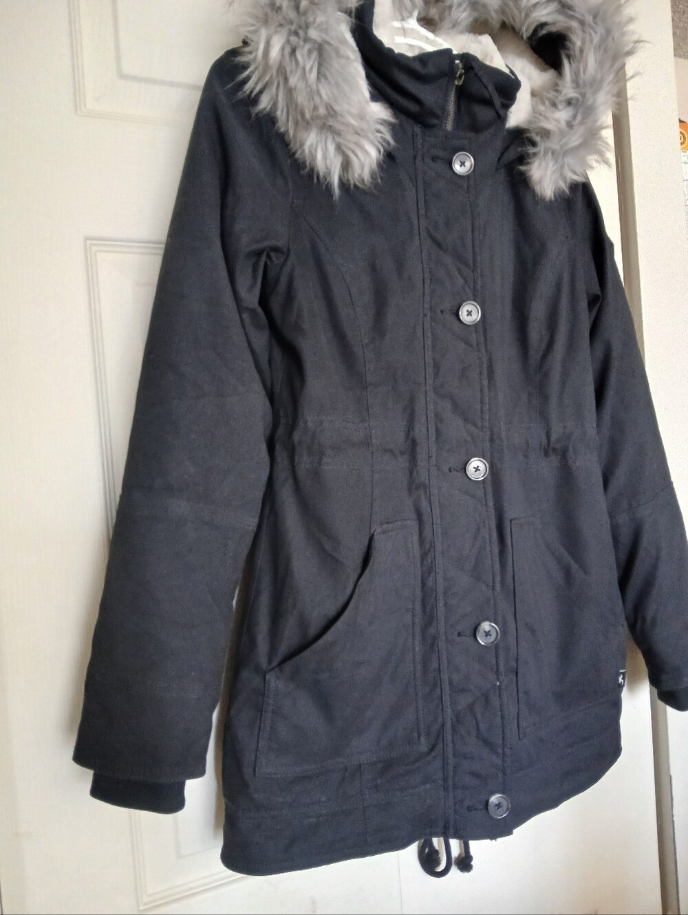 HOLLISTER Heritage Black Jacket With Faux Fur,  Size Extra Small (XS)